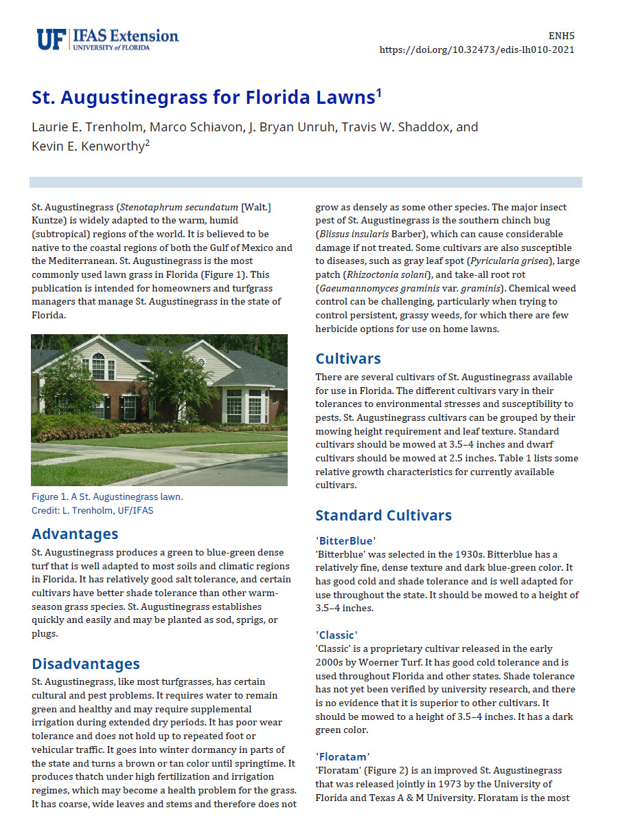 University of Florida St. Augustine Grass Information Guide